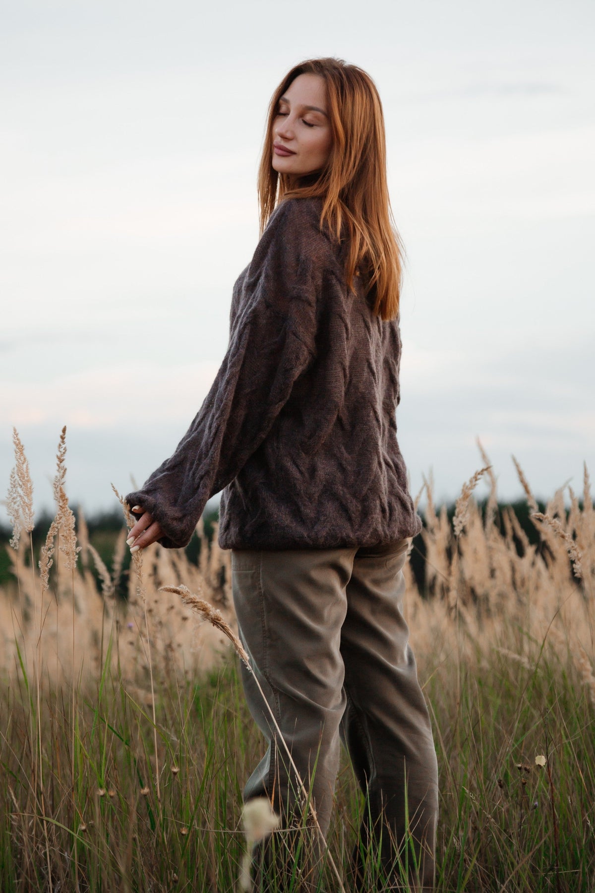 Delicate brown alpaca wool mist sweater