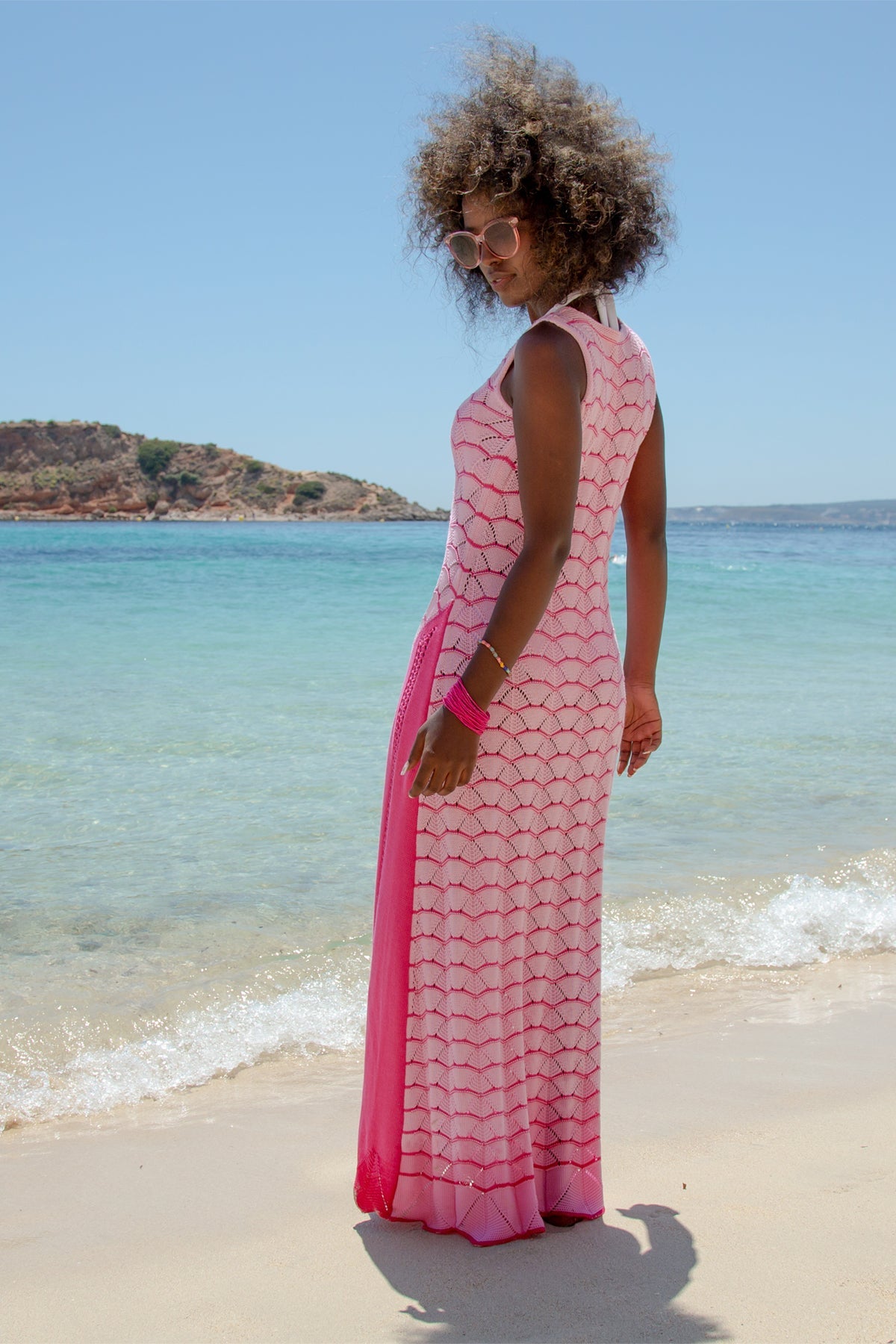 Long openwork summer dress candypink pink