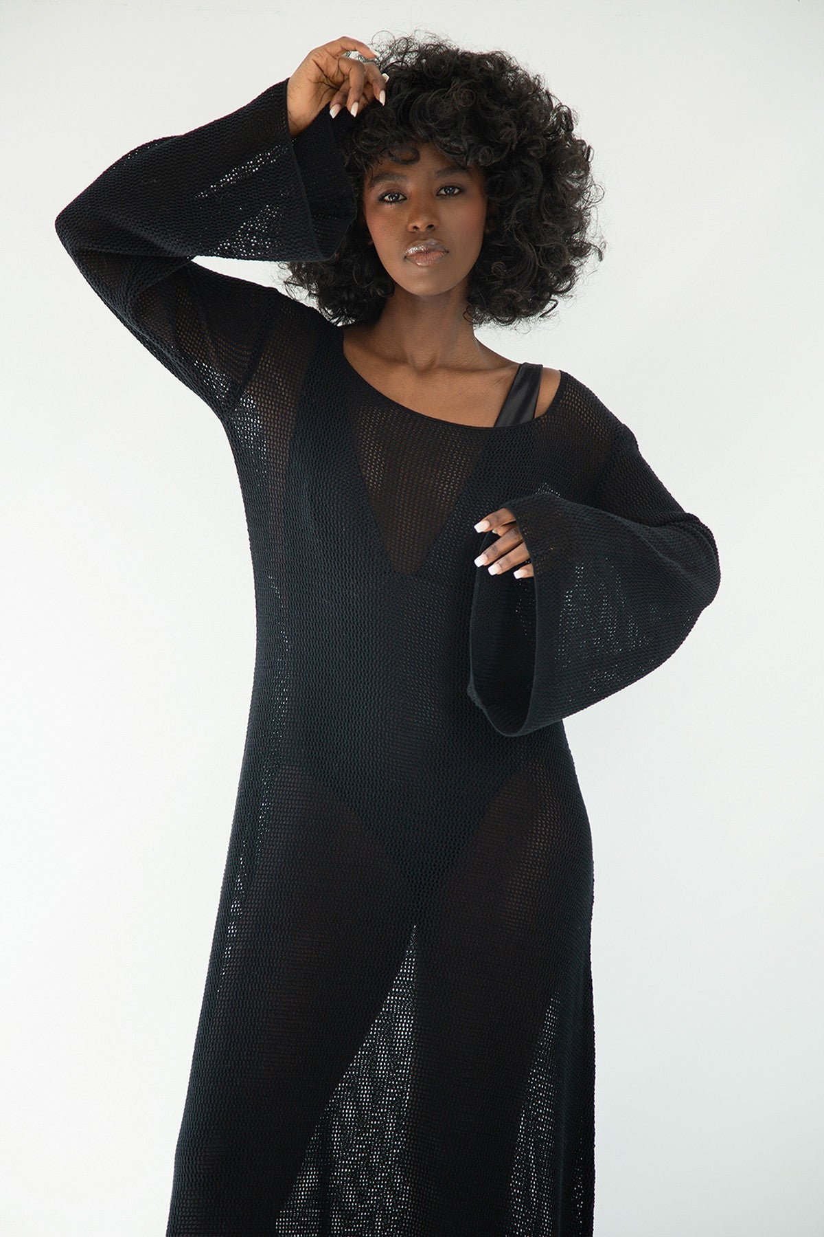 Long openwork dress black