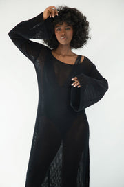 Long openwork dress black