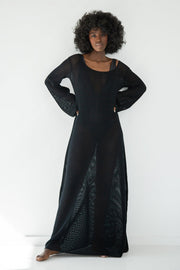 Long openwork dress black