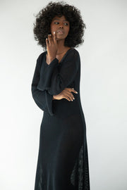 Long openwork dress black
