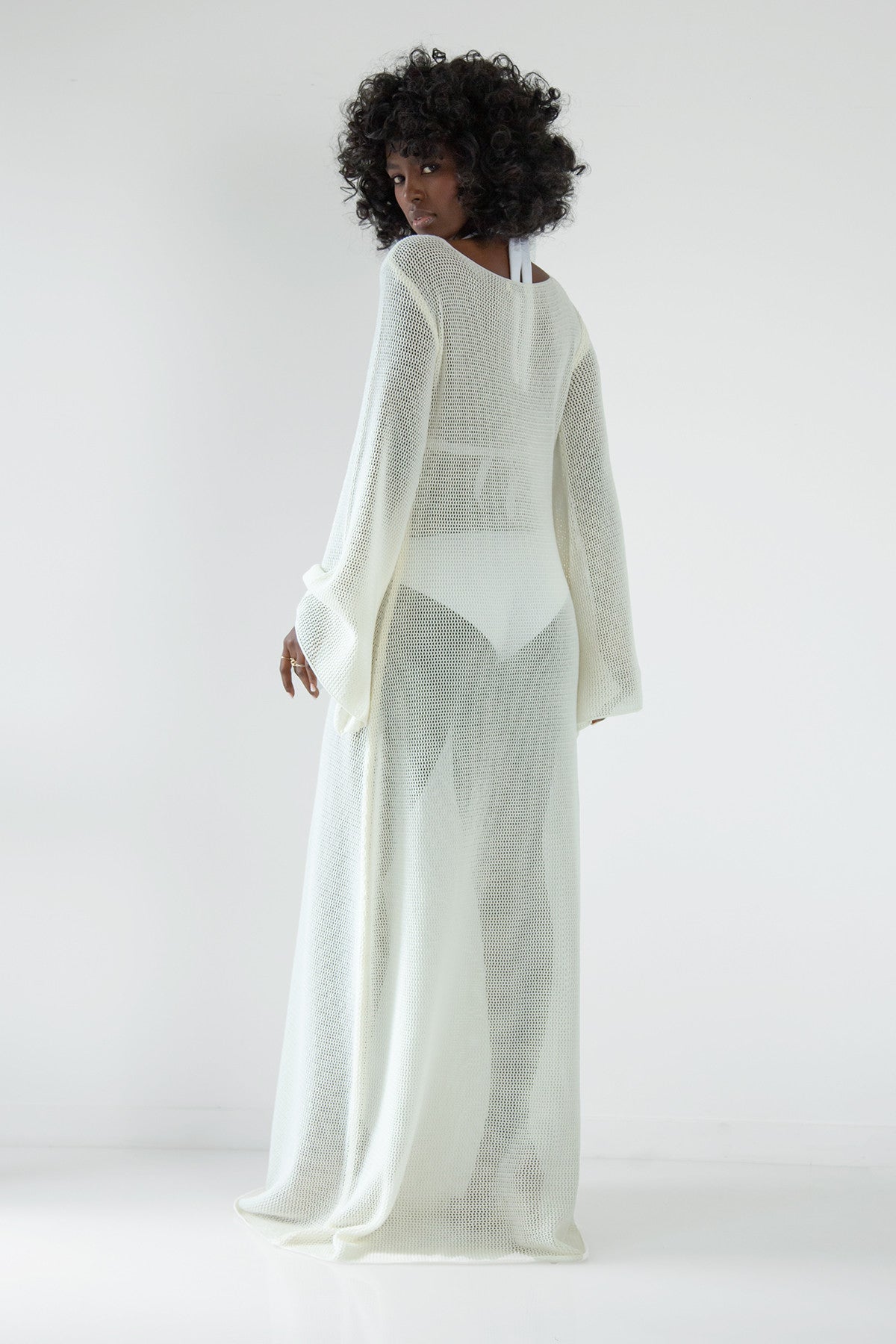Long openwork ecru dress