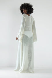 Long openwork ecru dress