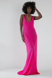 Long openwork dress with straps, amaranth, intense pink