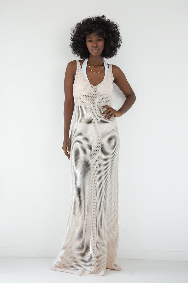 Long seam dress for beige strap