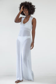 Long openwork dress with straps, white