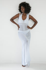 Long openwork dress with straps, white