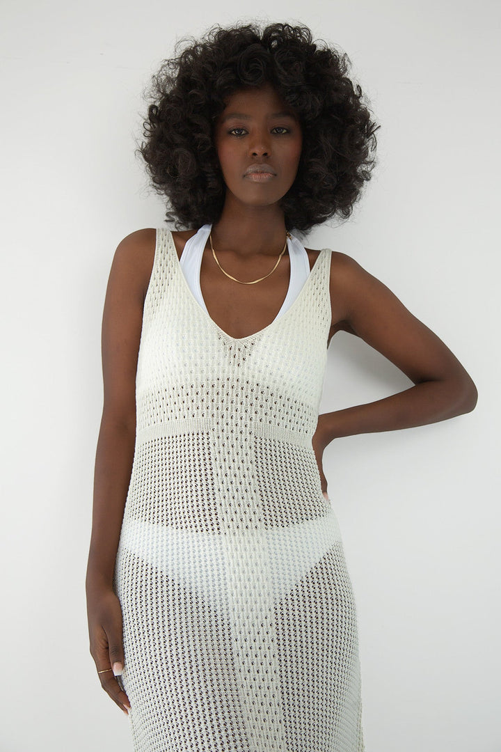 Long seam dress for ecru strap
