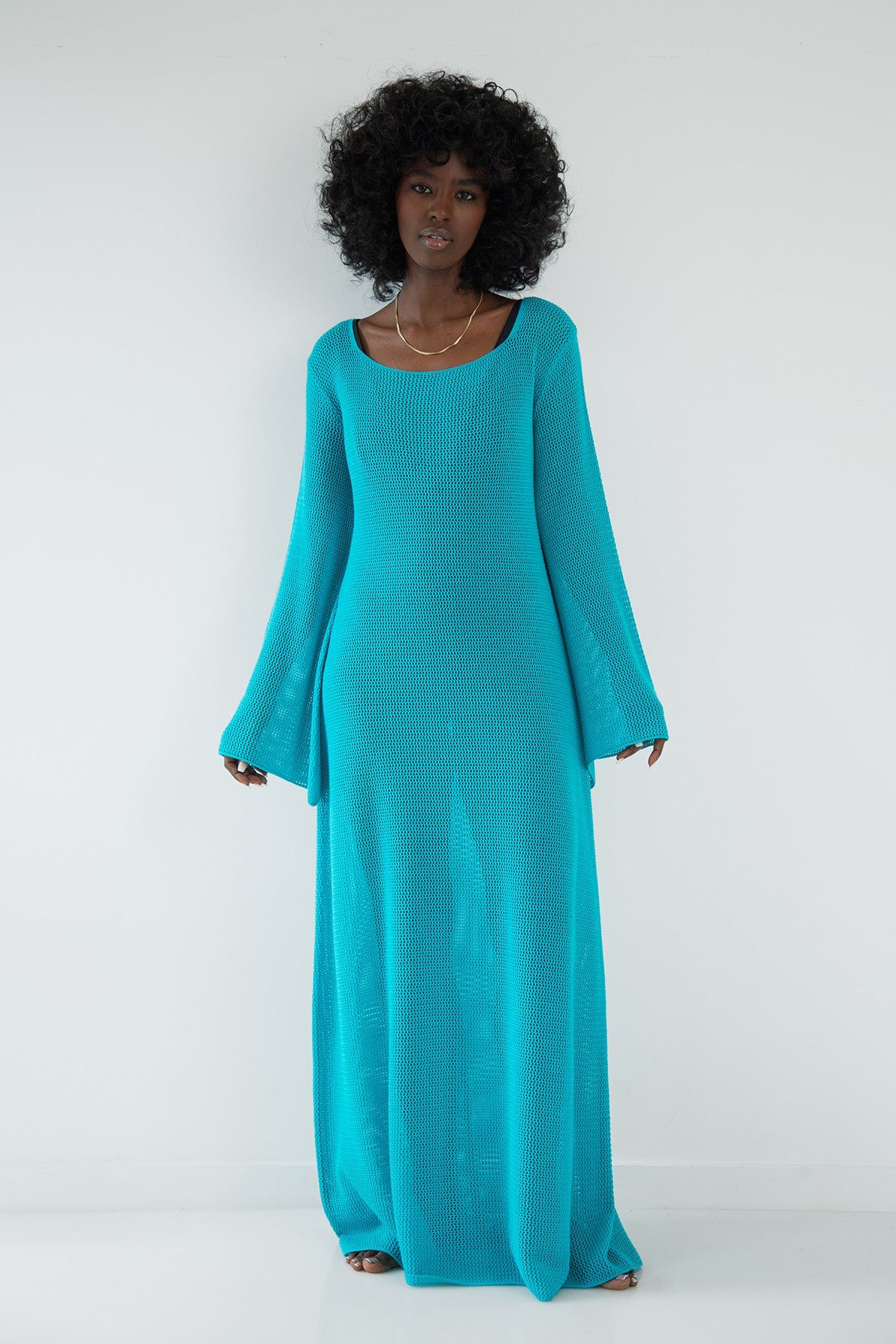 Long openwork blue dress