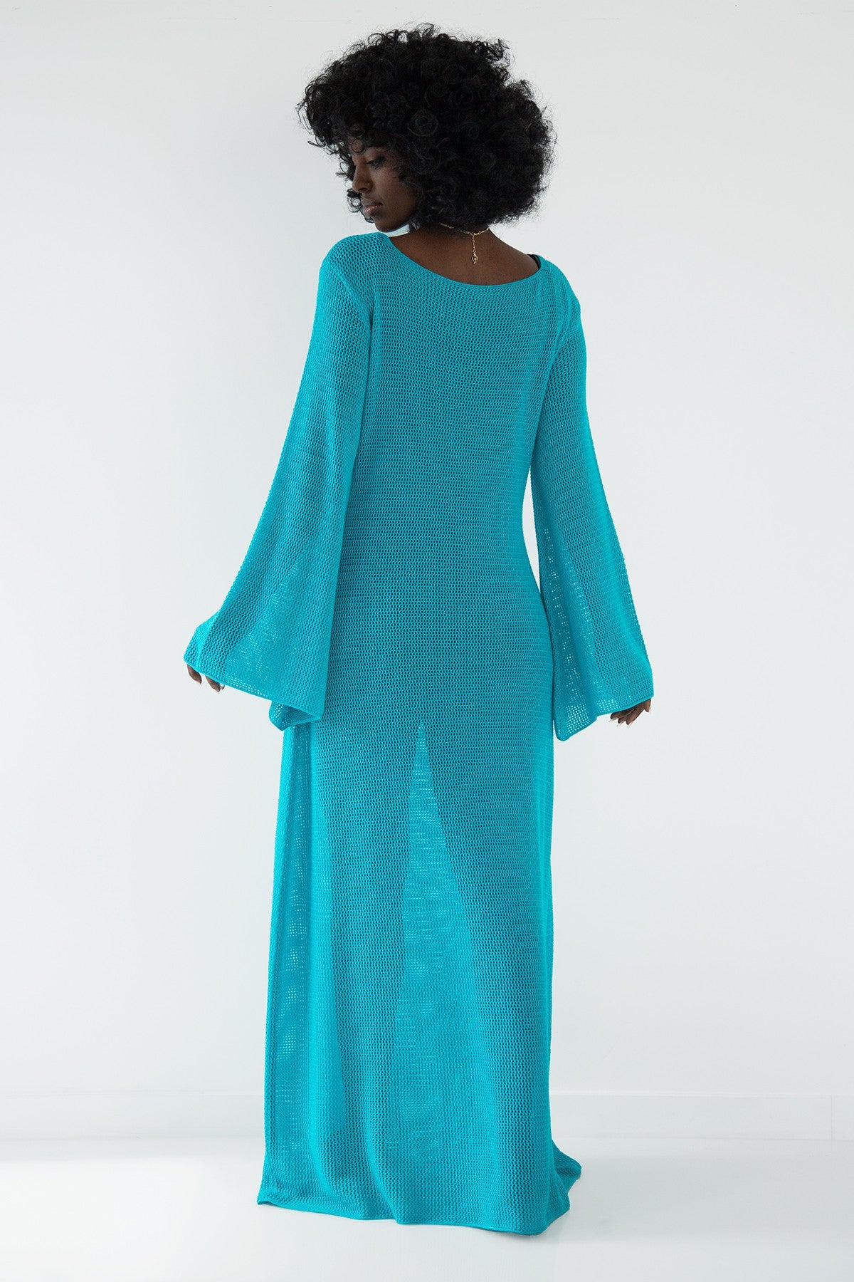 Long openwork blue dress