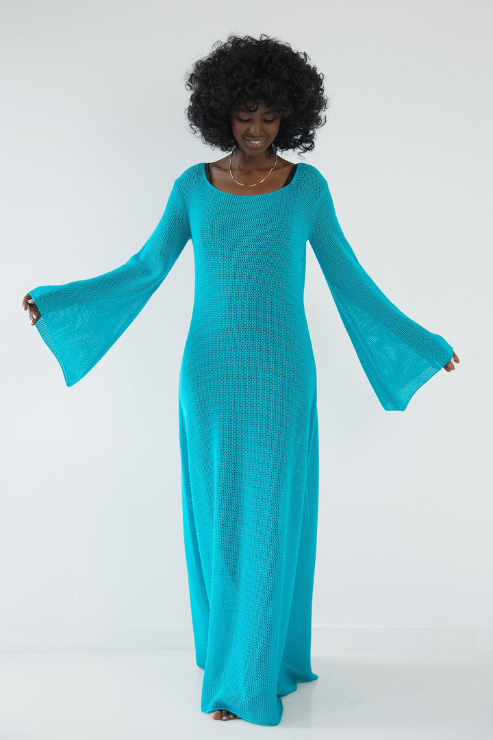 Long openwork blue dress