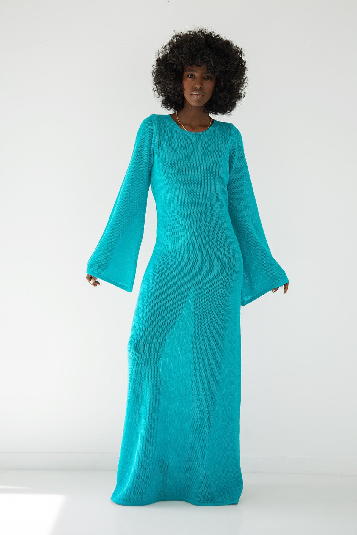Long openwork blue dress