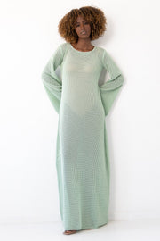 Long openwork pistachio dress