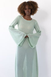 Long openwork pistachio dress