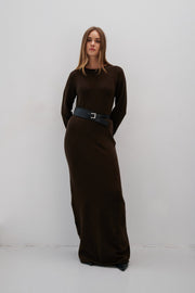 Long merino wool dress brown