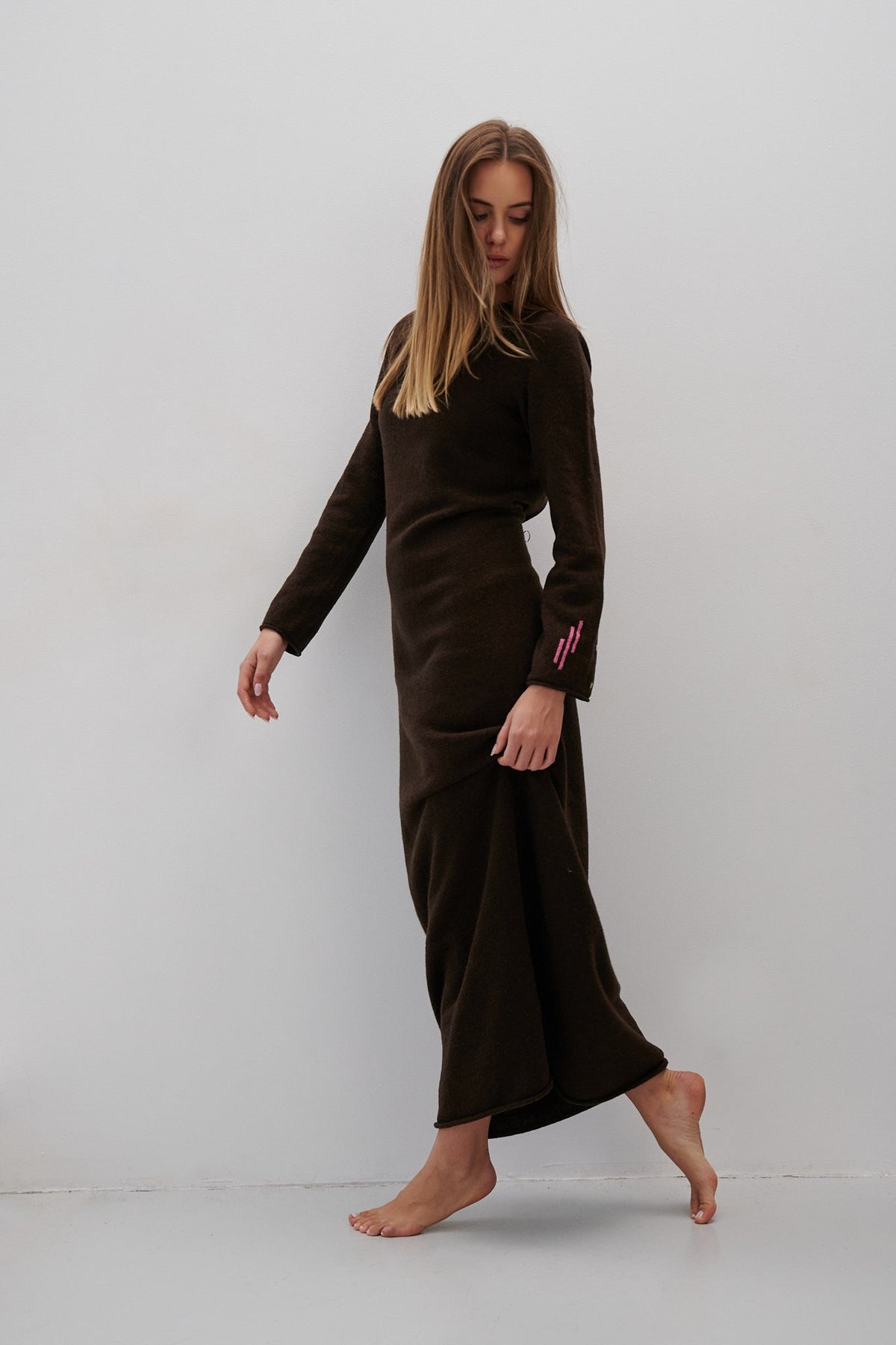 Long merino wool dress brown
