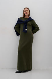 Long merino wool dress, olive green