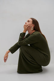 Long merino wool dress, olive green