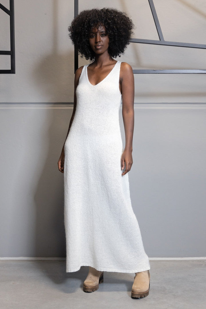 Long ecru wool dress