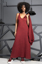 Long woolen dress with a burgundy flower