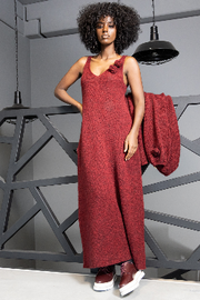 Long woolen dress with a burgundy flower