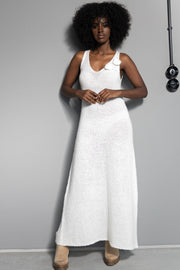 Long wool dress with ecru flower