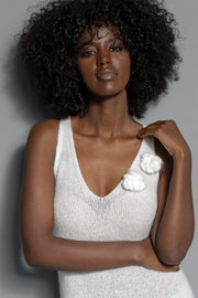 Long wool dress with ecru flower