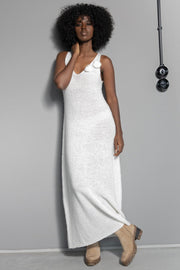 Long wool dress with ecru flower