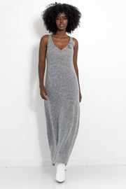 Long woolen dress with a gray flower