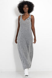 Long woolen dress with a gray flower