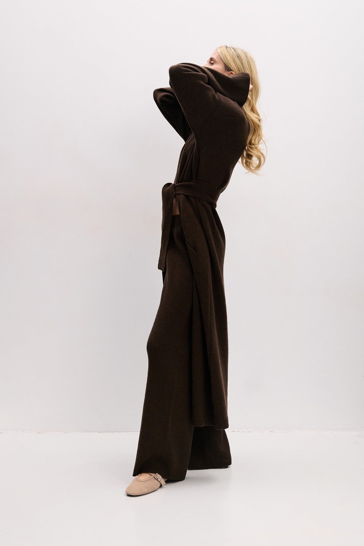 Long merino wool cardigan brown