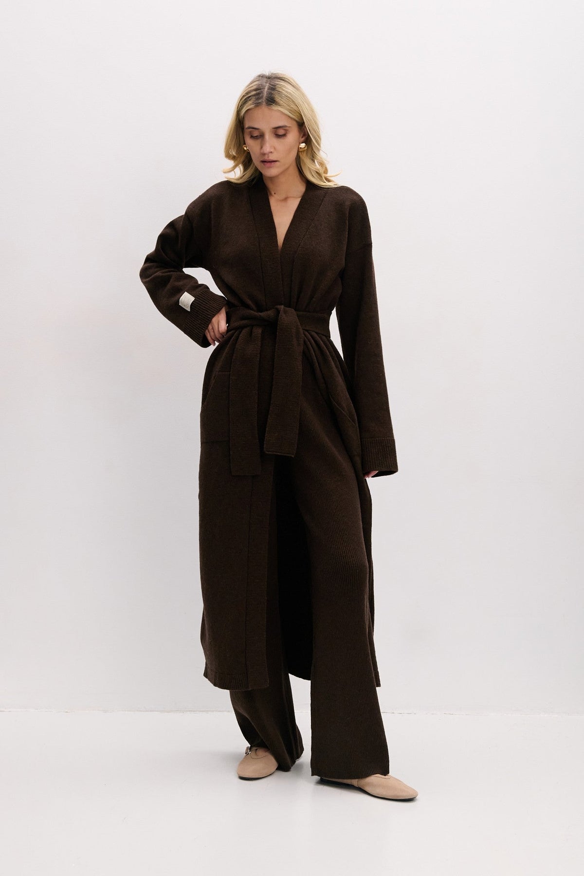 Long merino wool cardigan brown