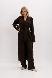 Long merino wool cardigan brown