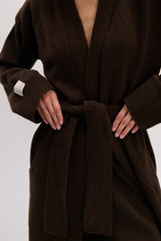 Long merino wool cardigan brown