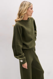 Long merino wool trousers olive