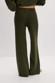 Long merino wool trousers olive