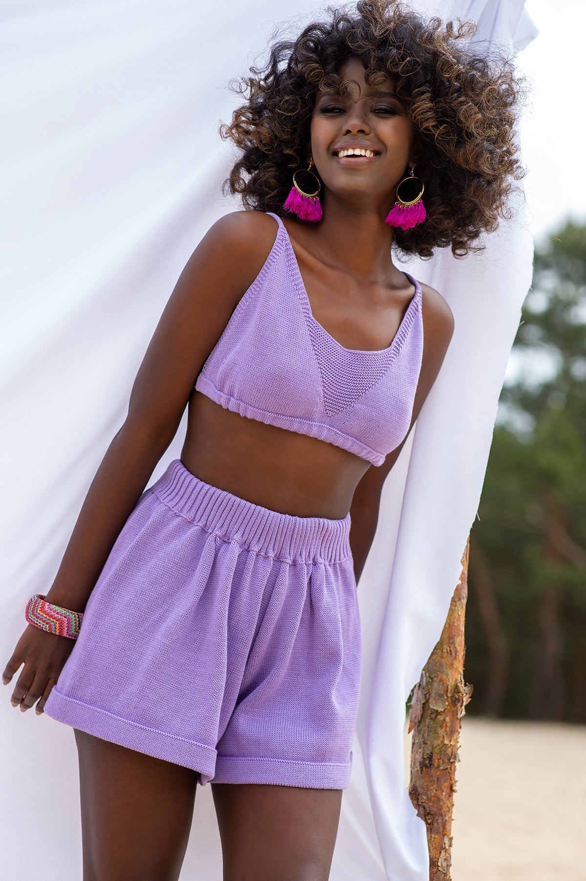 Knitted summer shorts purple