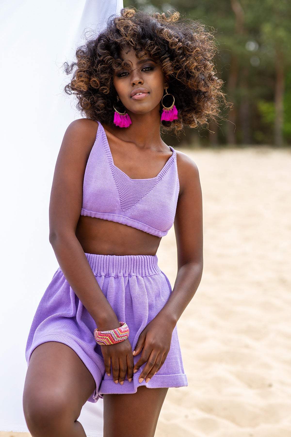 Knitted tied purple top