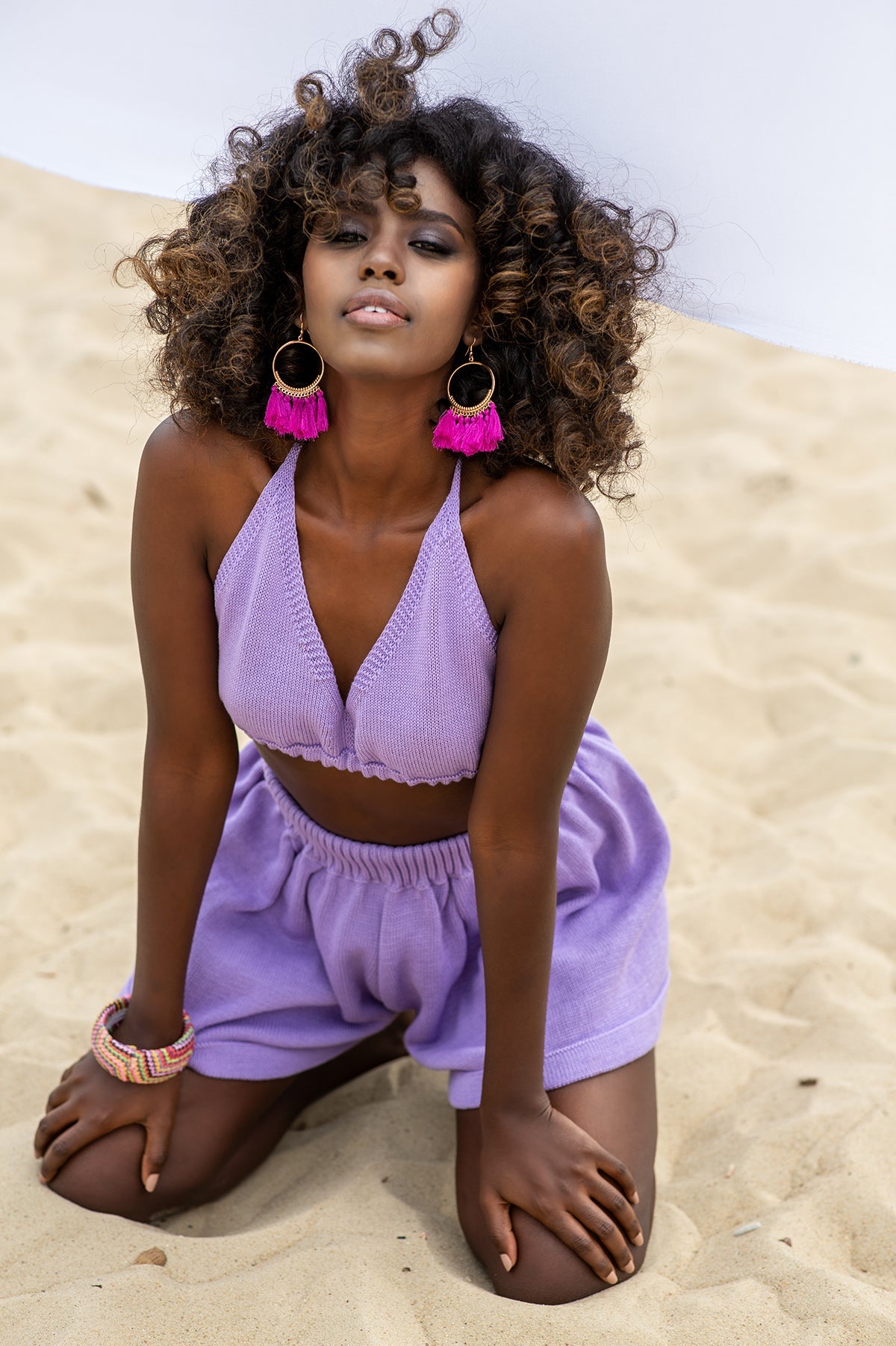 Knitted tied purple top