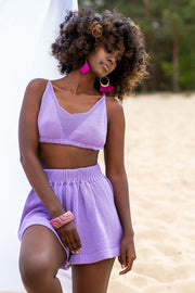 Knitted tied purple top