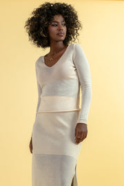 Elegant, very delicate beige skirt and blouse set