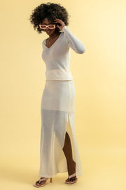 Elegant, very delicate beige skirt and blouse set