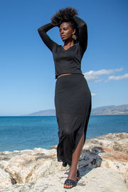 Elegant, very delicate black skirt and blouse set