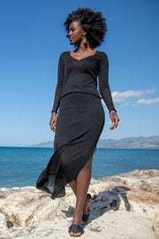 Elegant, very delicate black skirt and blouse set