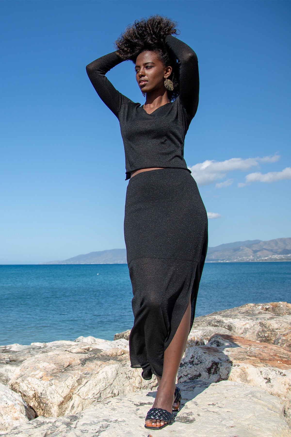 Elegant very delicate set skirt and blouse black