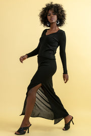 Elegant, very delicate black skirt and blouse set