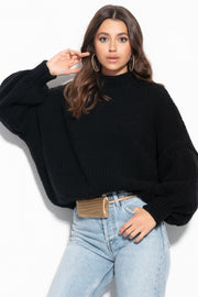 Elegancki sweter z golfem kaszmirowy czarny
