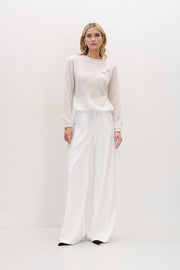 Elegancki sweter z wełny suri ręcznie zdobiony ecru