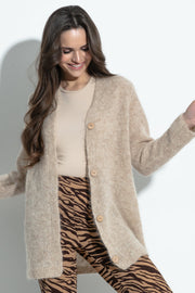 Elegant fastened cardigan of beige alpaca wool